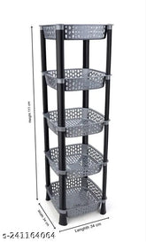 Grey 5-layer plastic office fruit and vegetable stand, ideal for potatoes, onions, and more